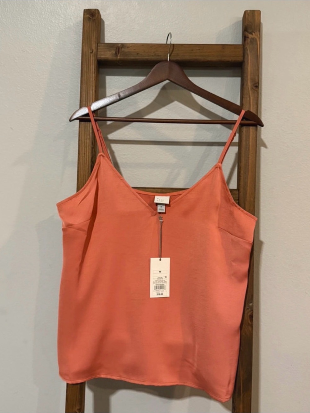 A New Day Coral Zip-Front Satin Camisole Top